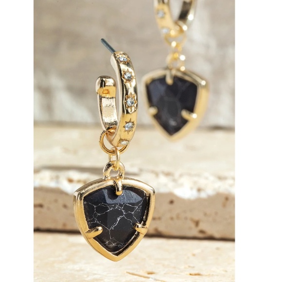 Jet Howlite Triangle Natural Stone Earrings - Picture 1 of 1